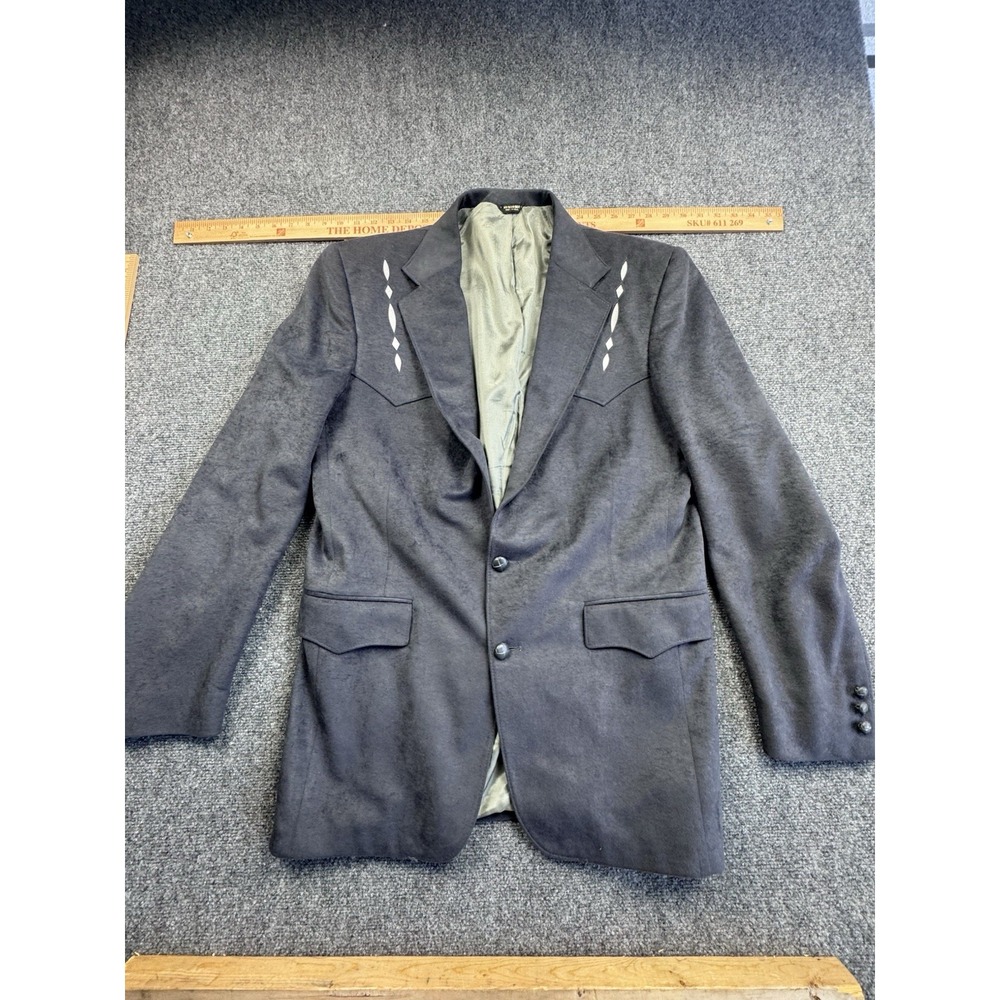 Pagano West Pueblo Coat Mens 42L Black Poly Suede Western Blazer USA Made Rodeo